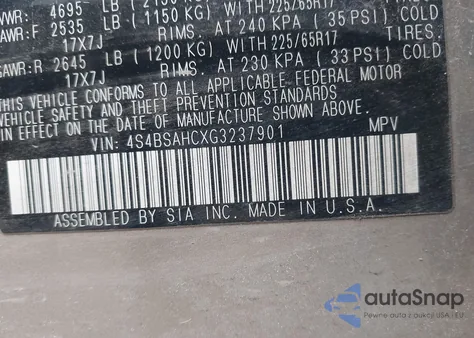 2016 Subaru Outback 2.5I Premium from USA, damaged, VIN 4S4BSAHCXG3237901